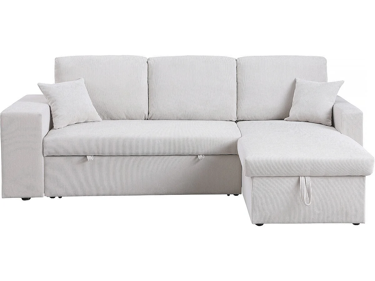 Hoekbank slaapbank meubel opbergruimte links of rechts velours ribfluweel bank "Axel" - 3 zits - Beige - lichtbruin