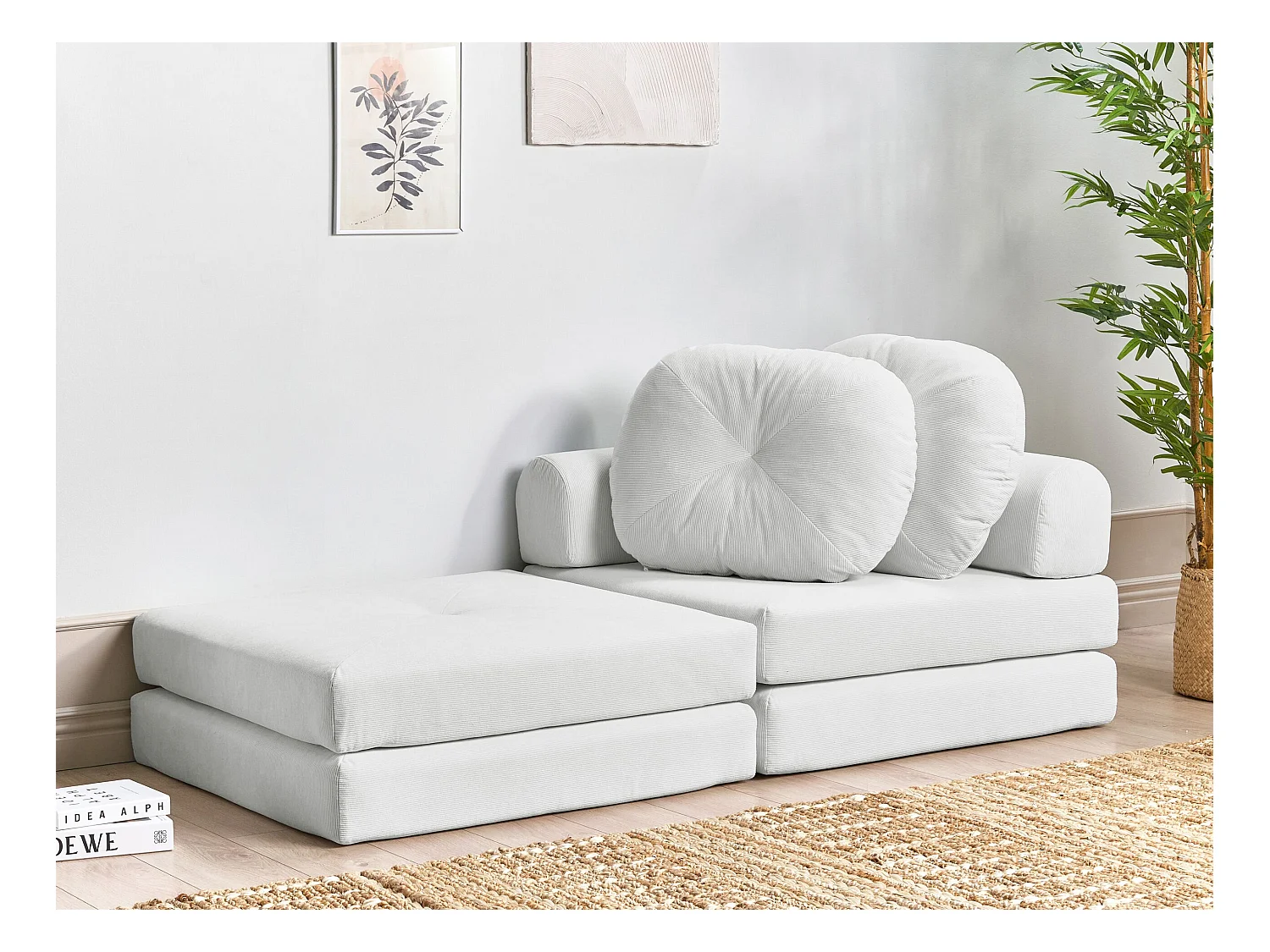 Fauteuil convertible OLDEN Velours côtelé Blanc cassé