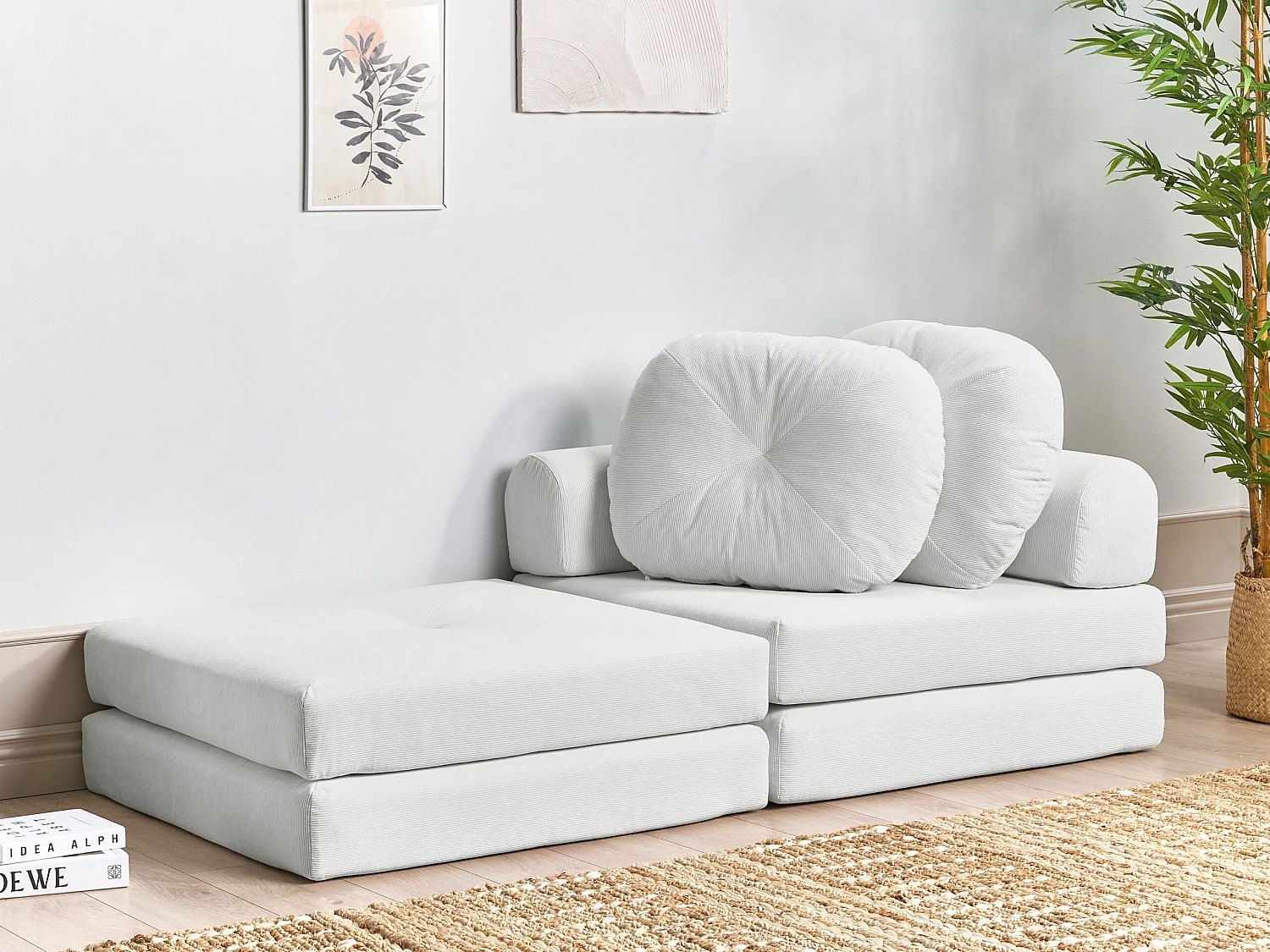 Fauteuil convertible OLDEN Velours côtelé Blanc cassé