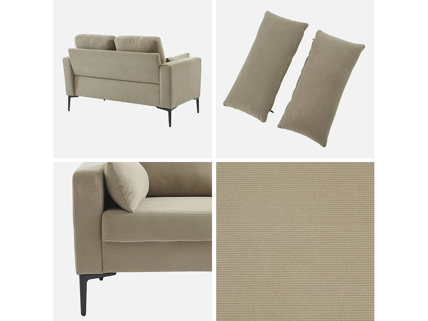 Sofá de pana con patas de metal de 2 plazas gris beige