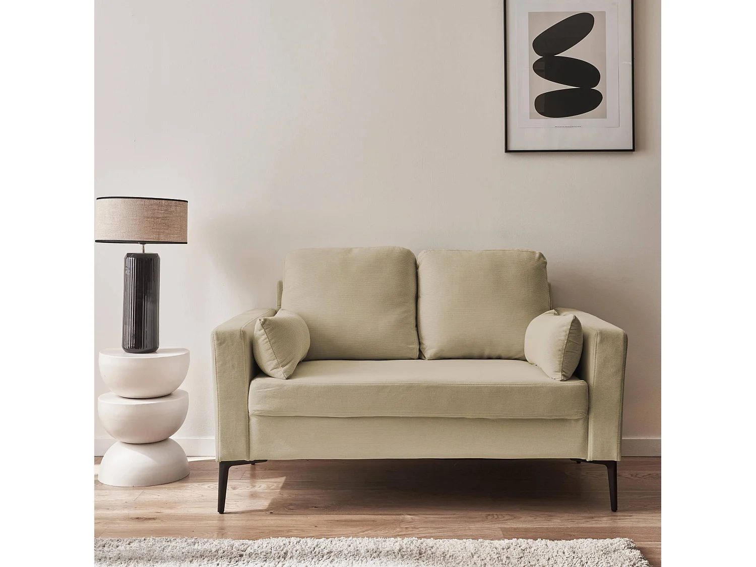 Sofá de pana con patas de metal de 2 plazas gris beige