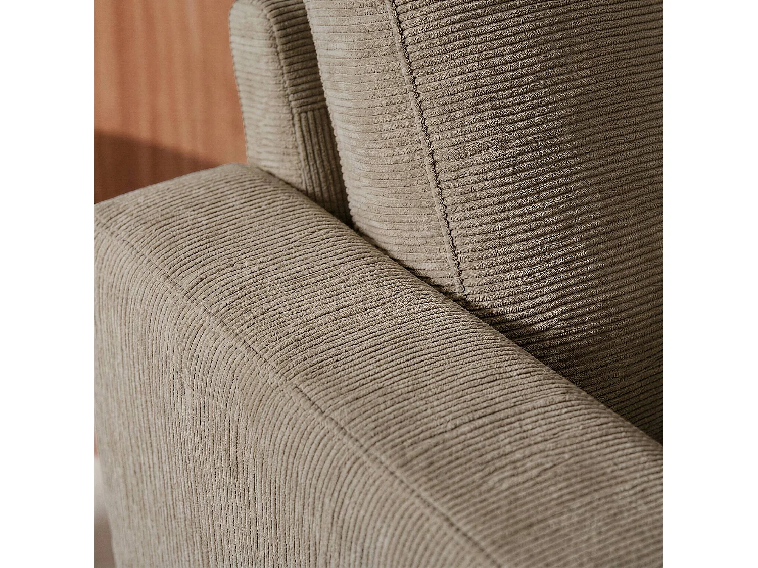 Divano in velluto a coste con gambe in metallo, 2 posti, beige grigio