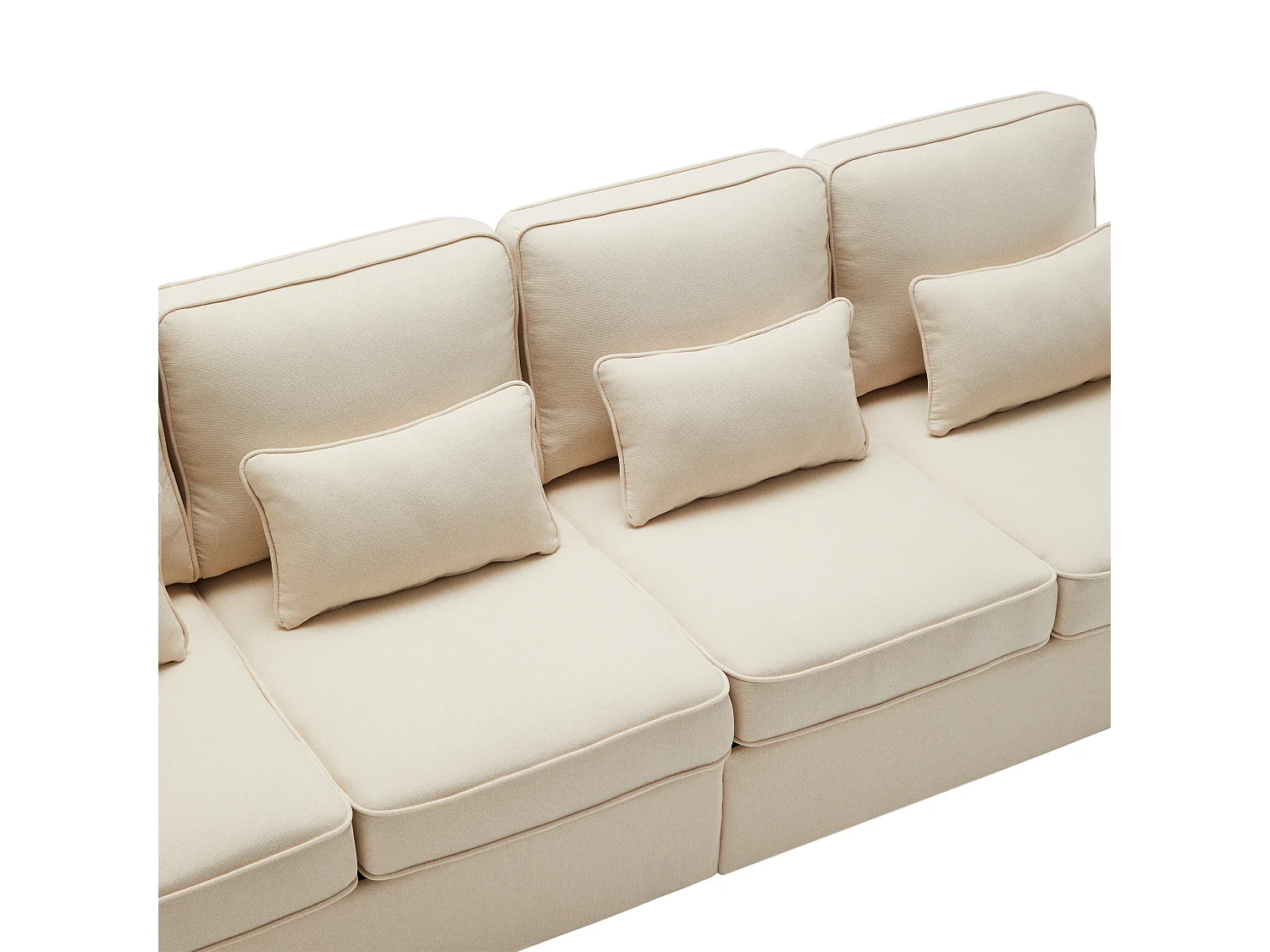 Canapé fixe 4 places en tissu lin - avec poches sur les côtés - Beige