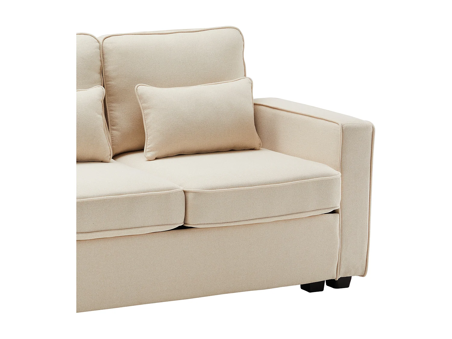 Canapé fixe 4 places en tissu lin - avec poches sur les côtés - Beige