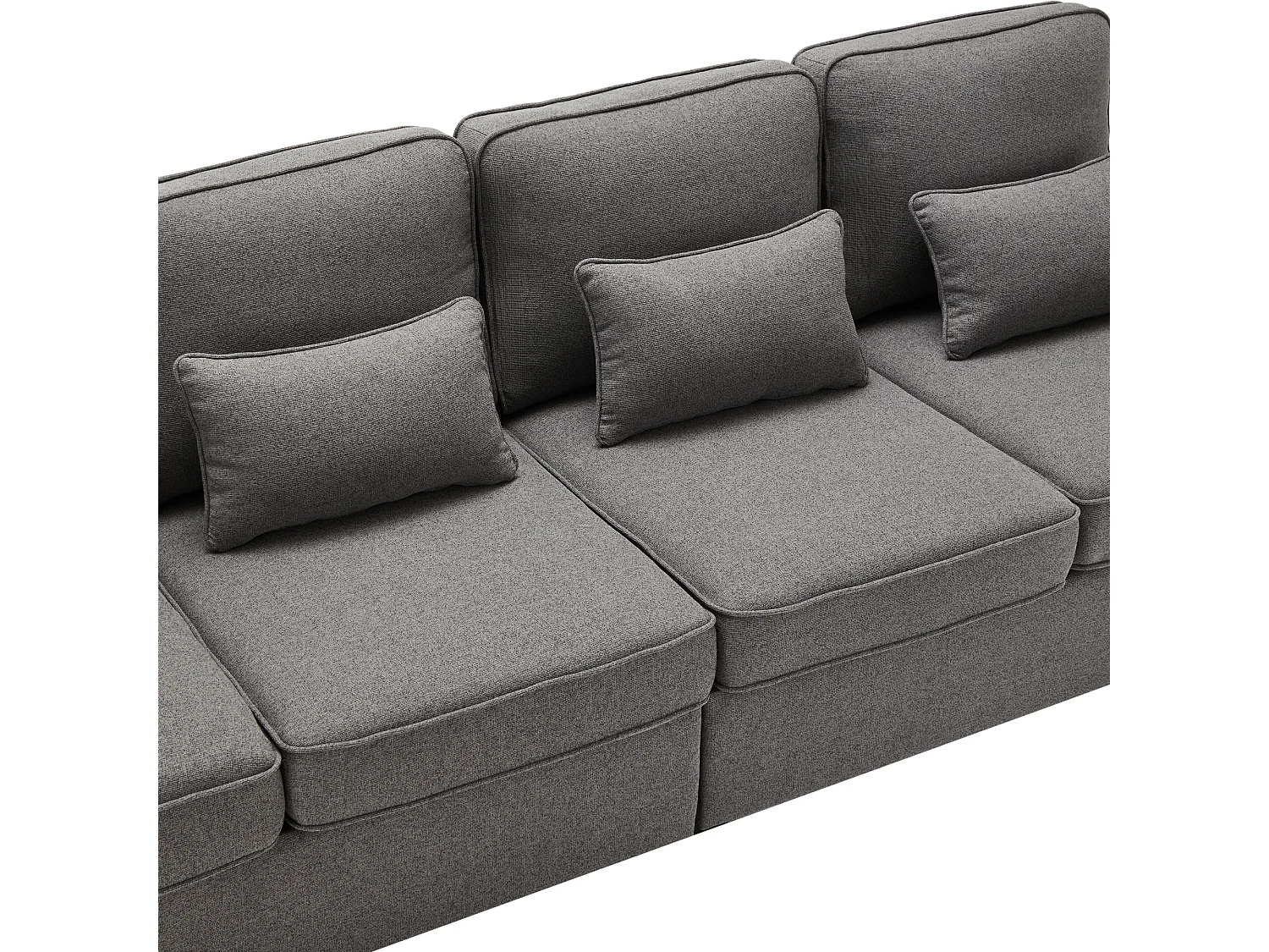 Canapé fixe 4 places en tissu lin - avec poches sur les côtés - Gris