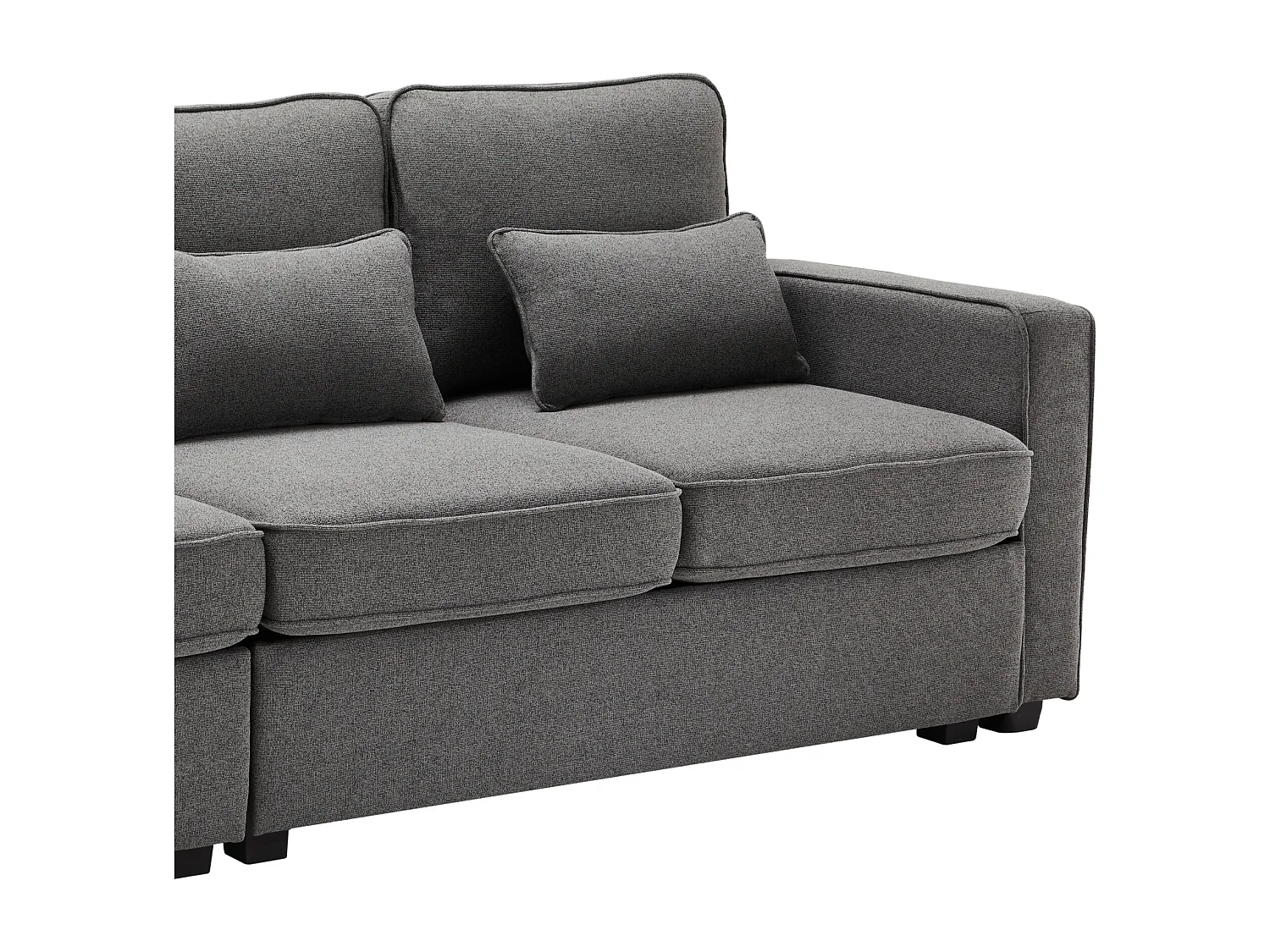 Canapé fixe 4 places en tissu lin - avec poches sur les côtés - Gris