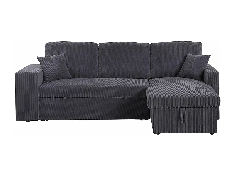 Canapé d'angle en velours côtelé convertible/réversible "Axel" - 3 places - Gris