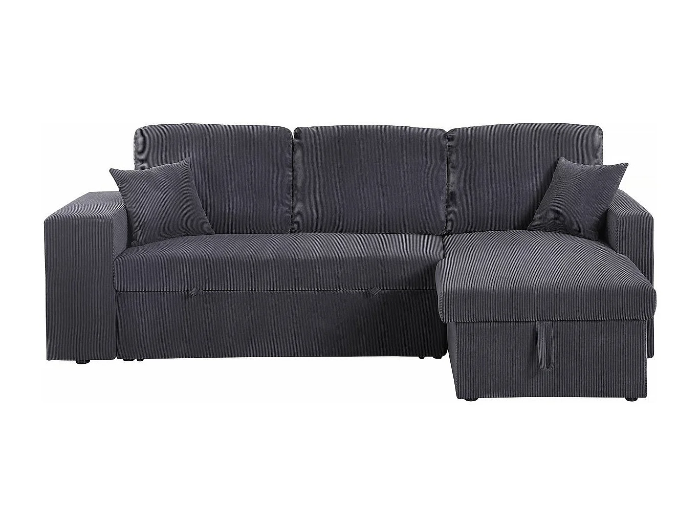 Canapé d'angle en velours côtelé convertible/réversible "Axel" - 3 places - Gris