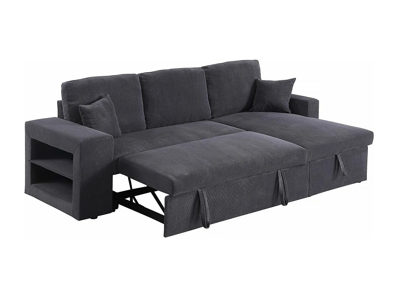 Canapé d'angle en velours côtelé convertible/réversible "Axel" - 3 places - Gris