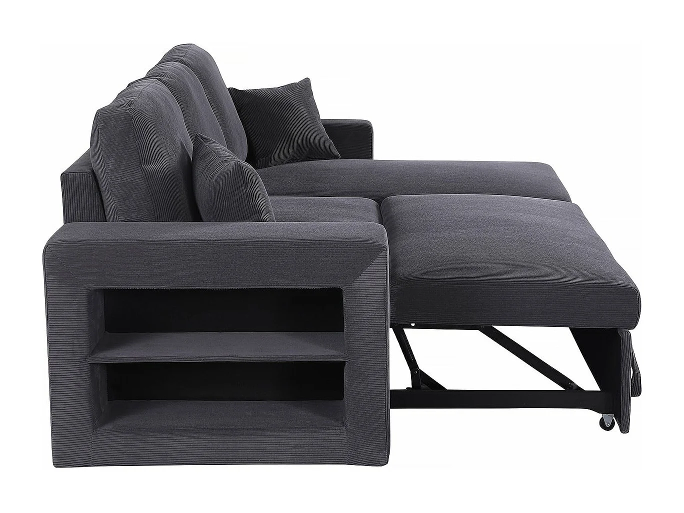 Canapé d'angle en velours côtelé convertible/réversible "Axel" - 3 places - Gris