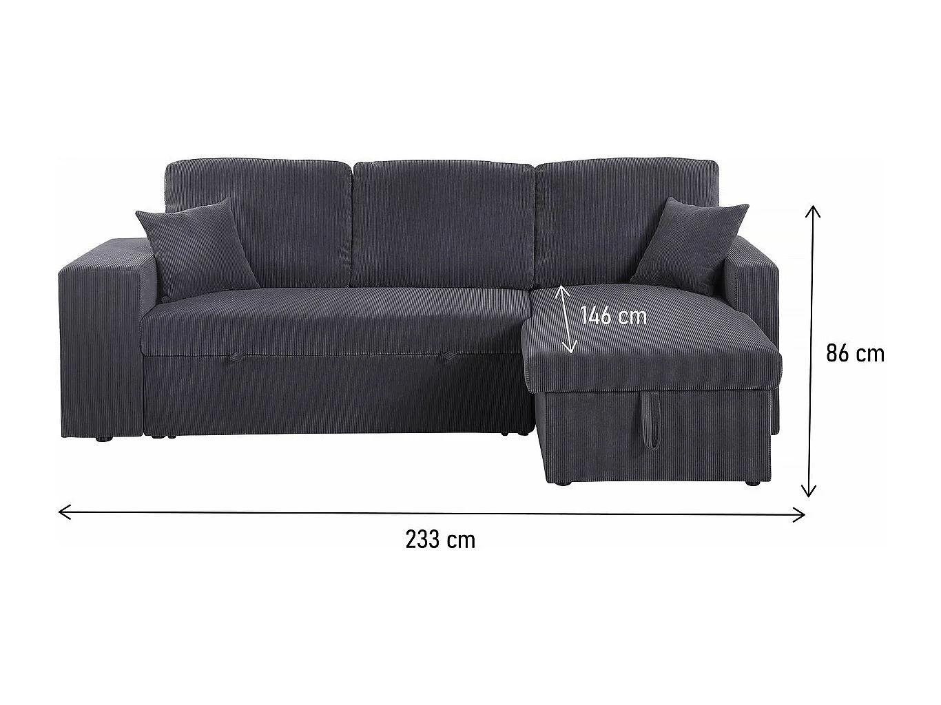 Canapé d'angle en velours côtelé convertible/réversible "Axel" - 3 places - Gris