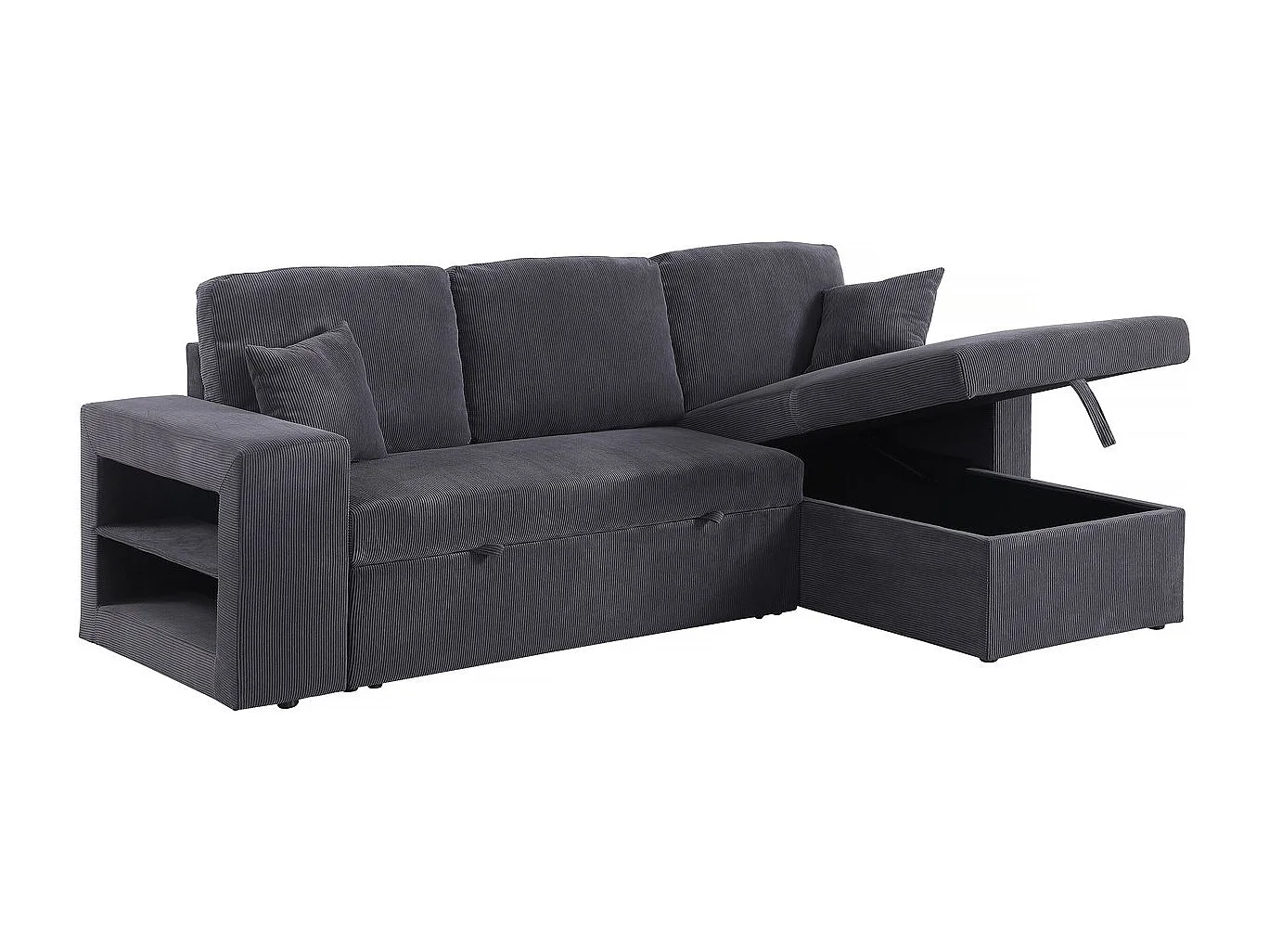 Canapé d'angle en velours côtelé convertible/réversible "Axel" - 3 places - Gris