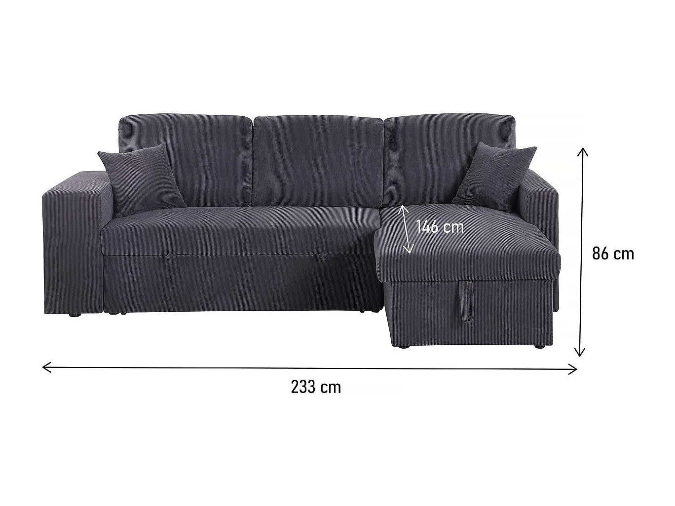 Sofá esquinero convertible/reversible de pana "Axel" - 3 plazas - Gris