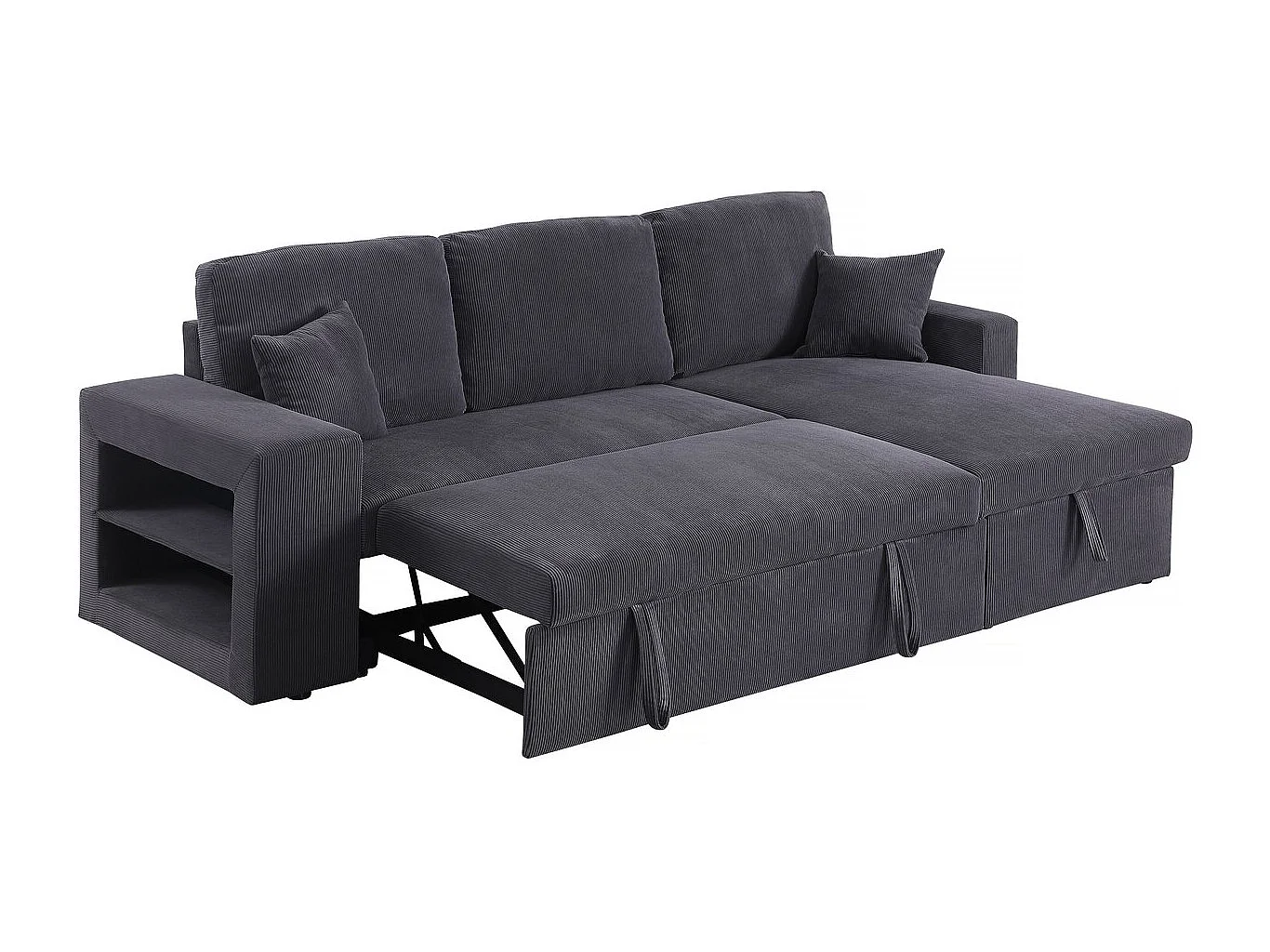 Canapé d'angle en velours côtelé convertible/réversible "Axel" - 3 places - Gris