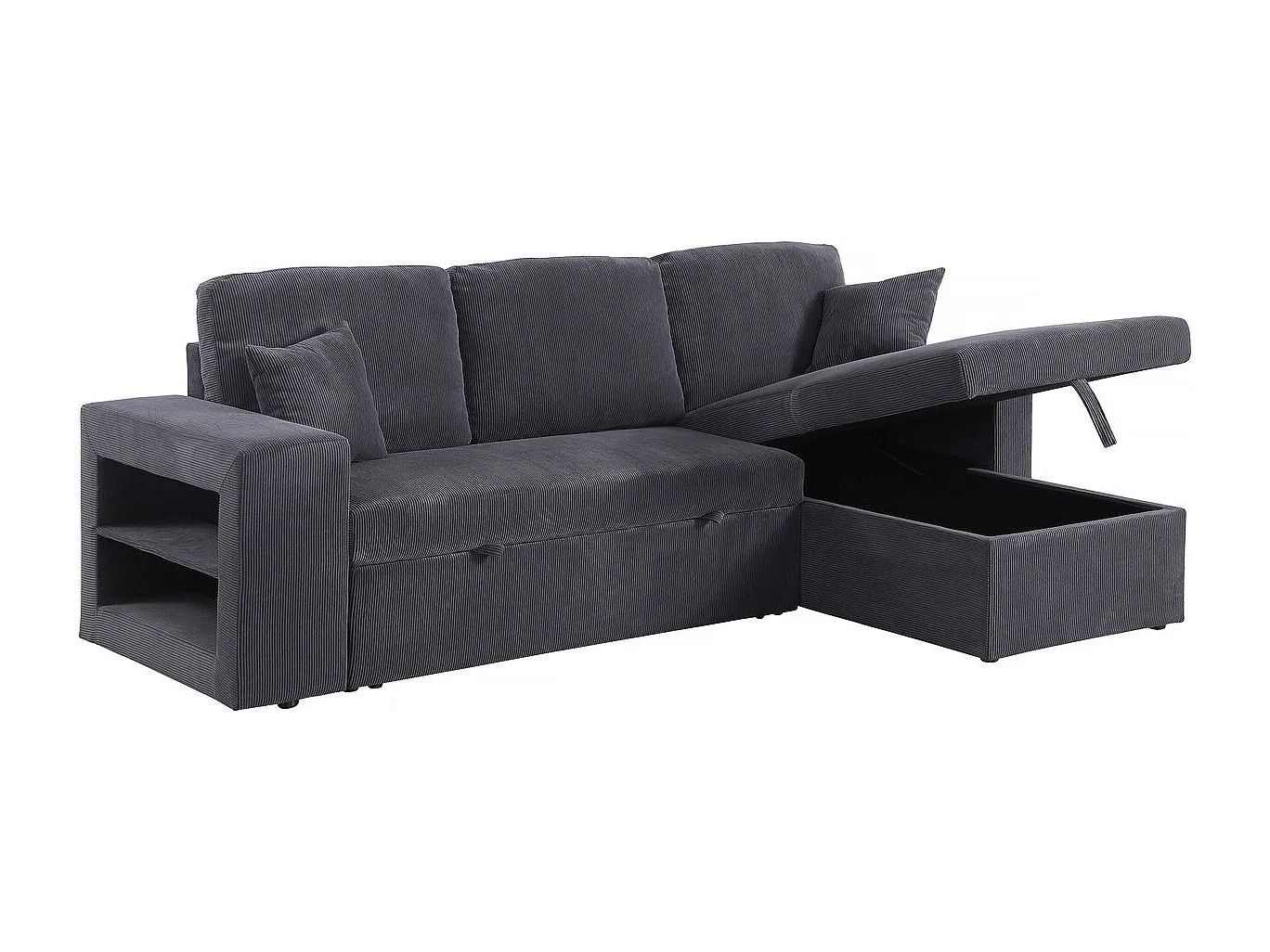 Canapé d'angle en velours côtelé convertible/réversible "Axel" - 3 places - Gris