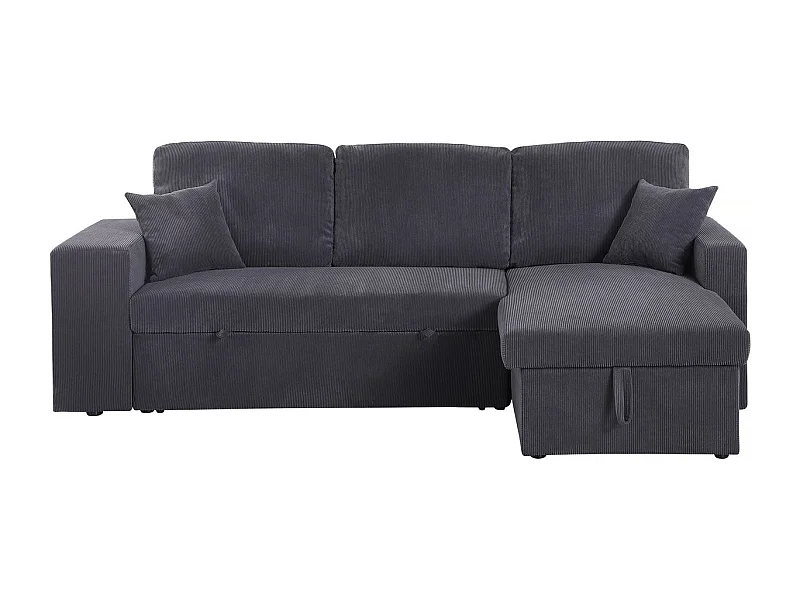 Canapé d'angle en velours côtelé convertible/réversible "Axel" - 3 places - Gris