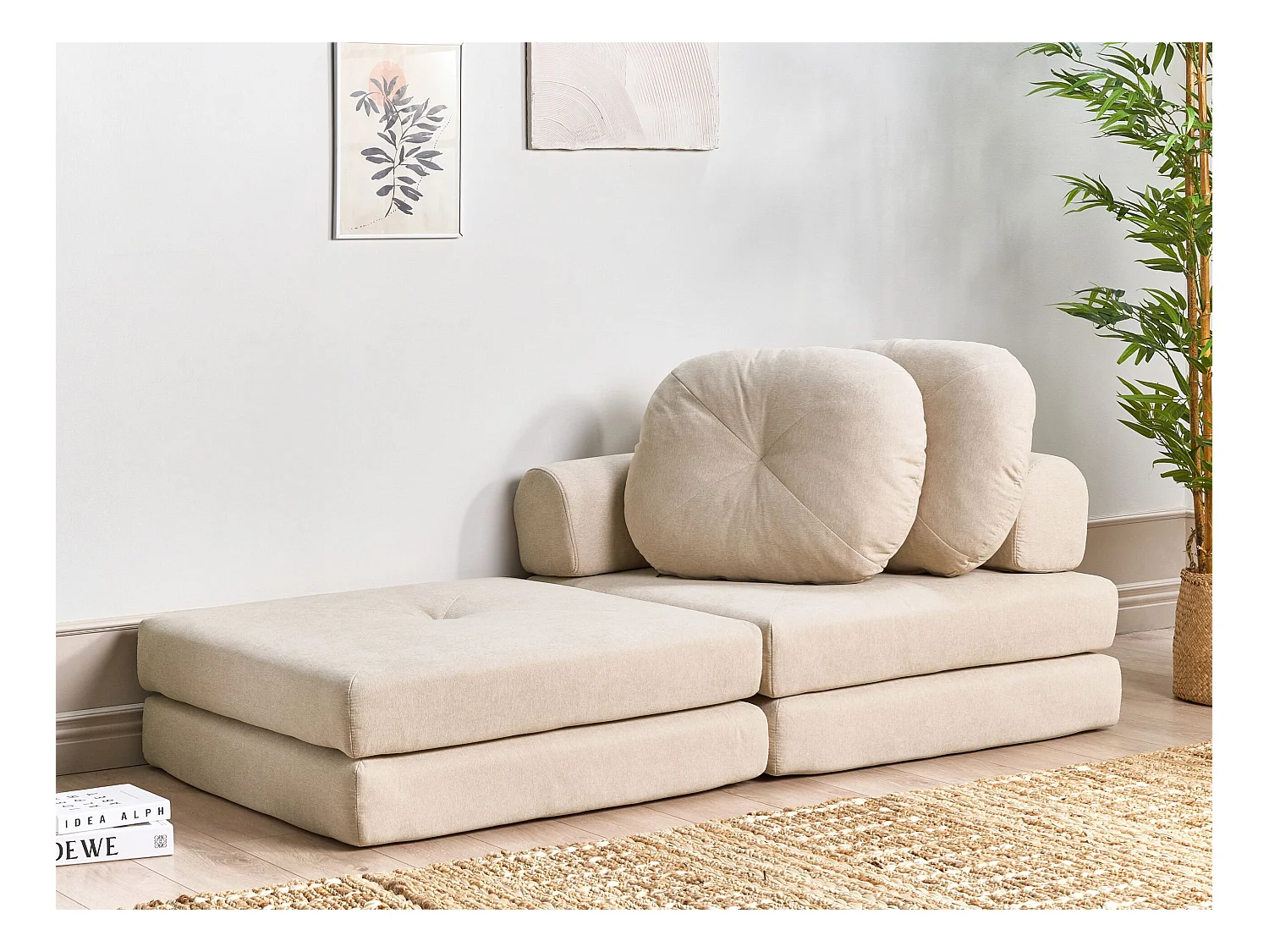 Divano letto singolo OLDEN Tessuto Beige chiaro