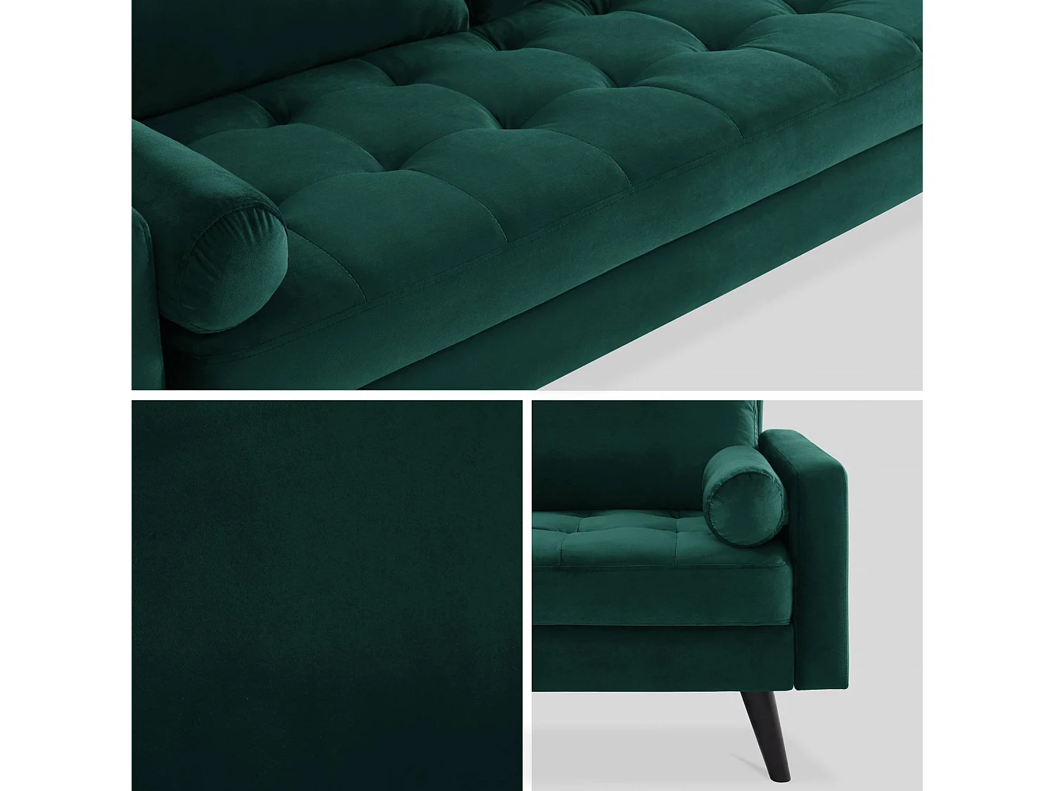 Sofá estilo escandinavo de terciopelo con patas de madera, 3 plazas