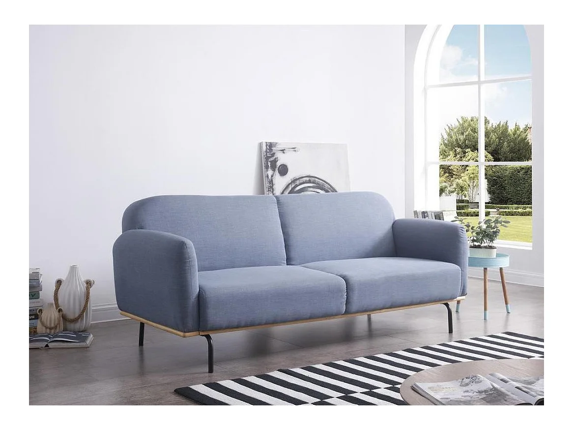 Canapé Convertible Velours "Minayo" 204cm Bleu