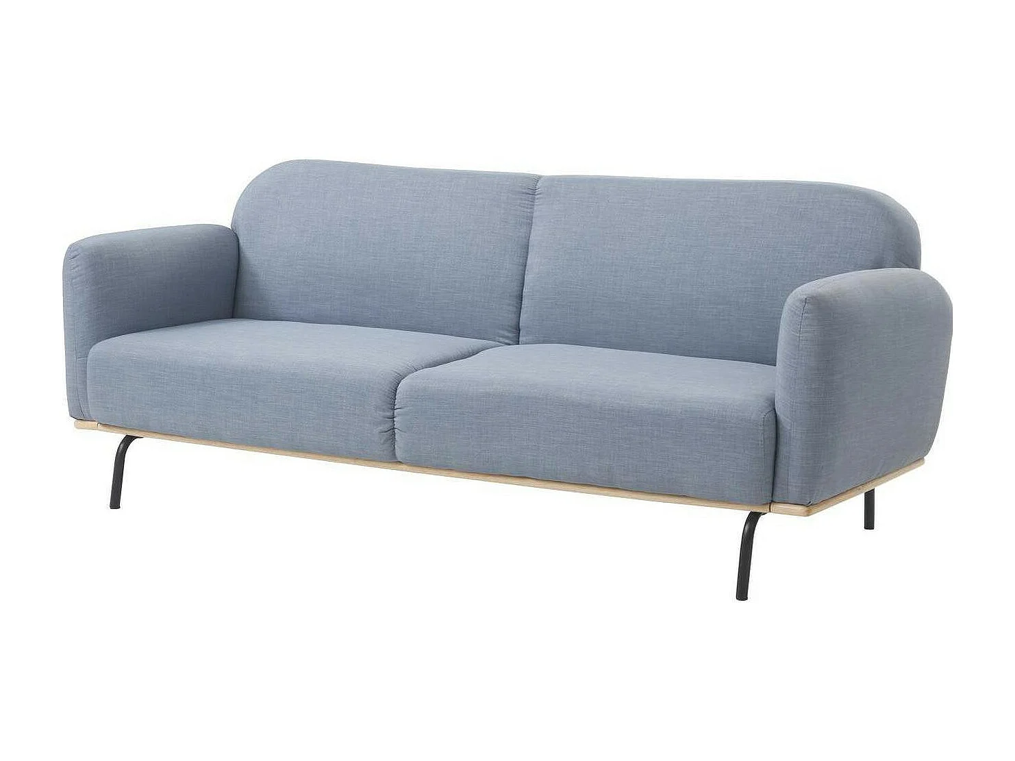 Namille 3-zits blauwfluwelen slaapbank en zwart metalen poten