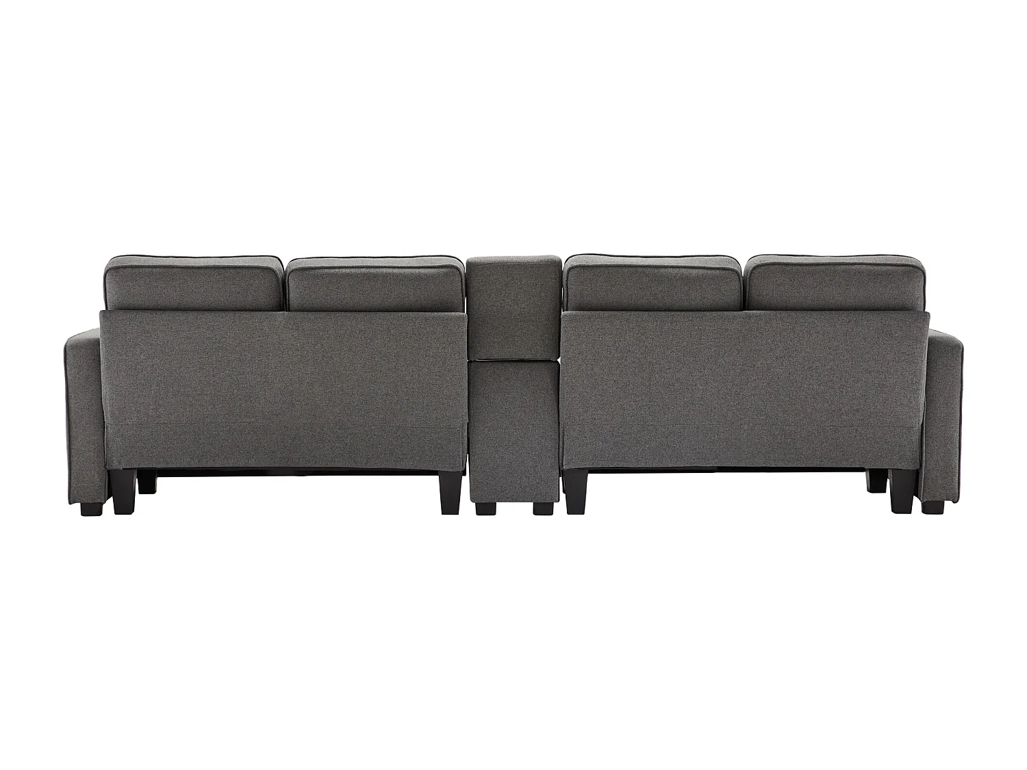 Canapé moderne 4 places en tissu lin - avec ports USB et 2 porte-gobelets - Gris