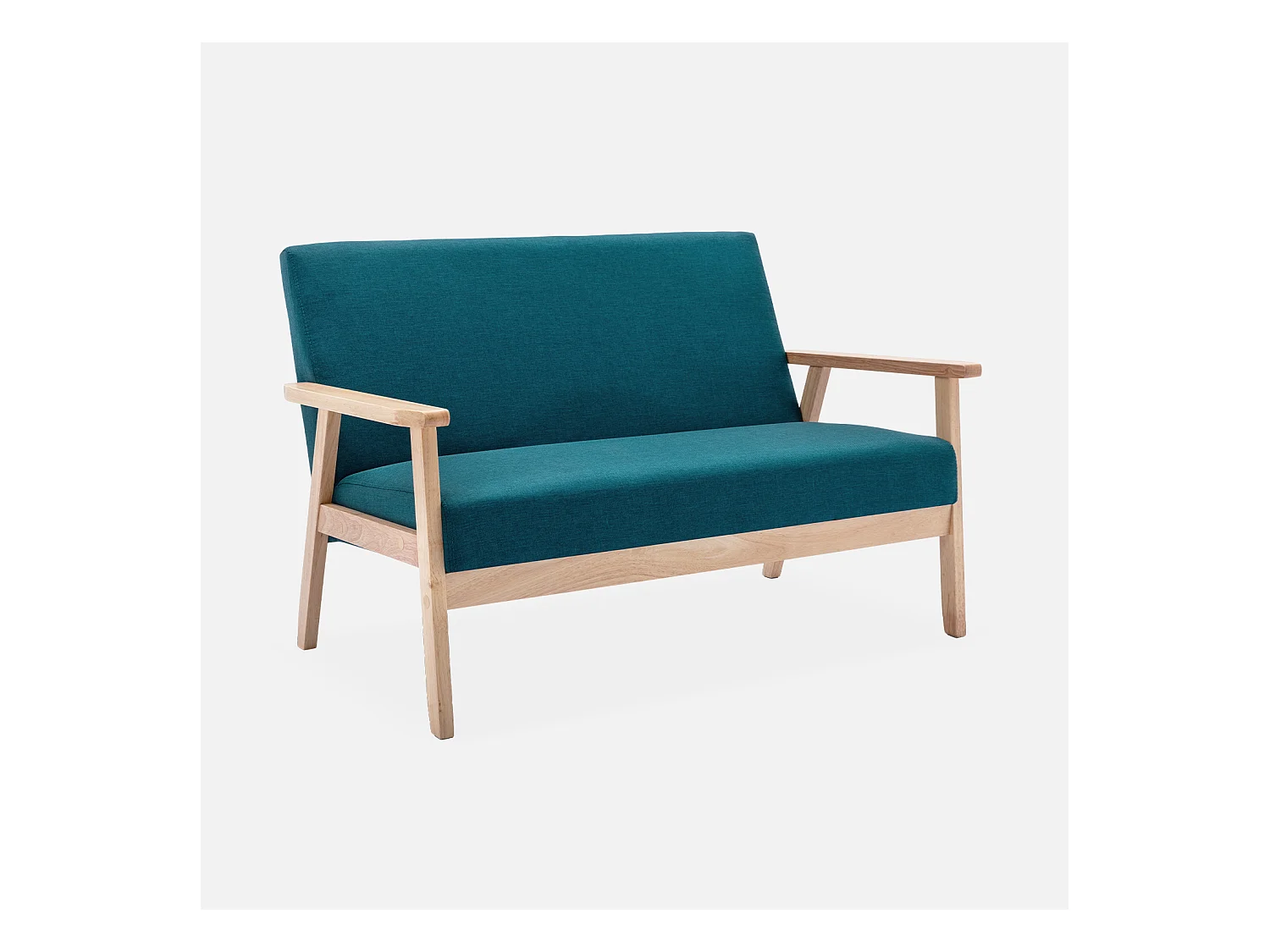 Divanetto a 2 posti in legno e tessuto, stile scandinavo salvaspazio,