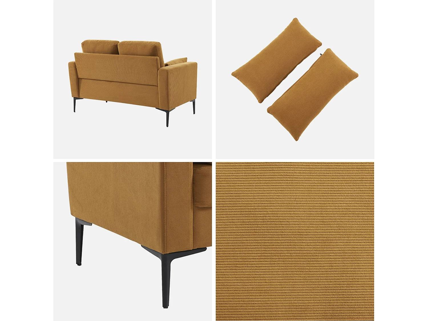 Sofá de pana con patas de metal de 2 plazas ocre