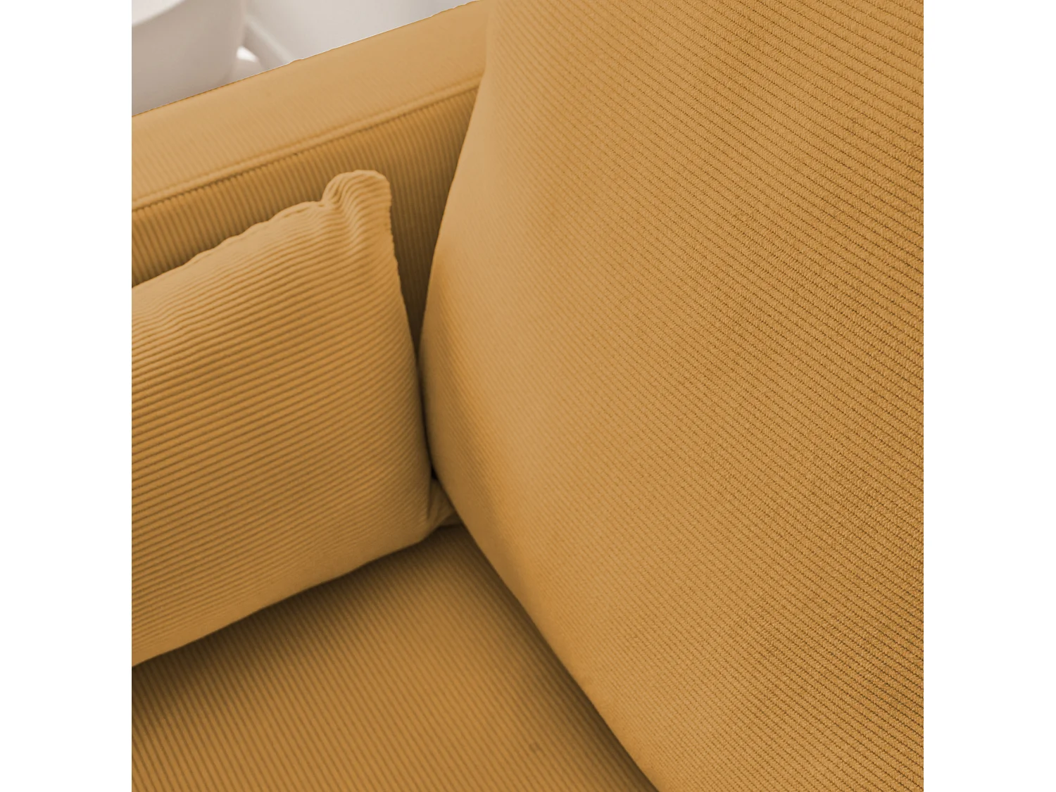 Divano a 2 posti in velluto a coste, gambe in metallo, ocra