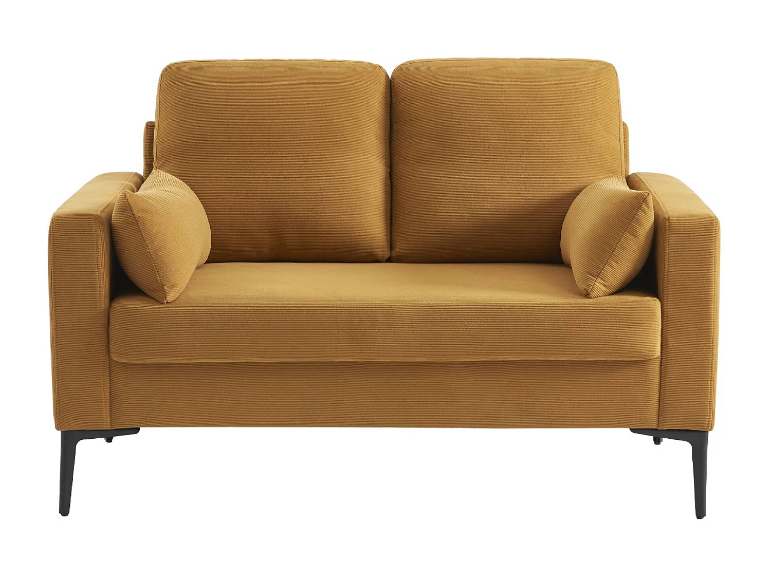 Divano in velluto a coste con gambe in metallo, 2 posti, ocra