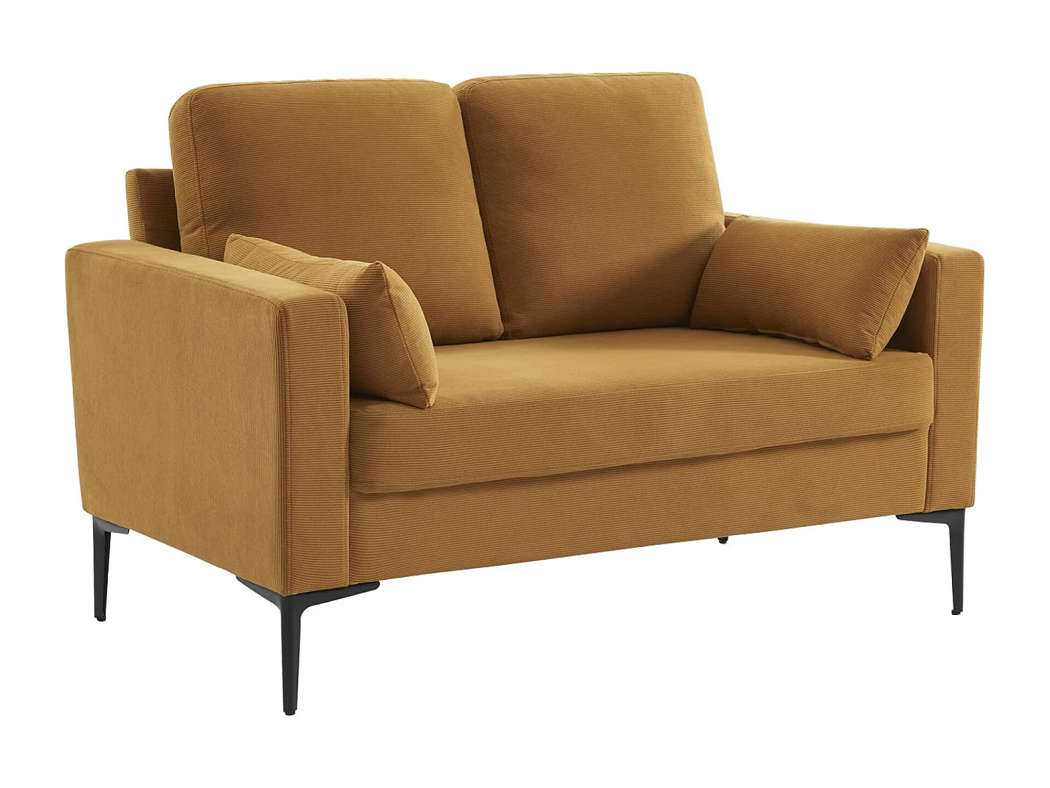 Canapé en velours côtelé ocre - Bjorn - Canapé 2 places fixe droit pieds métal