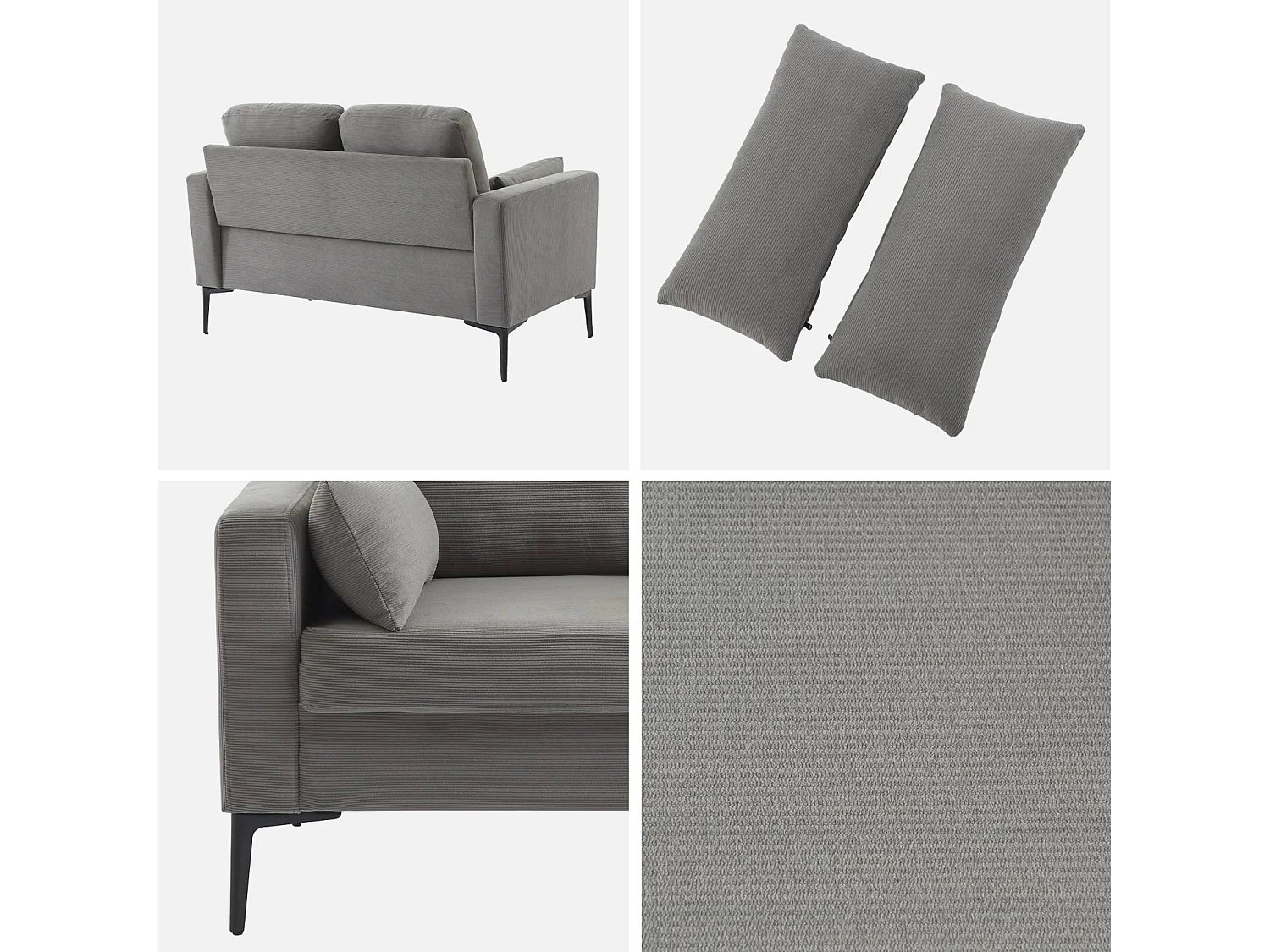 Sofá de pana con patas de metal de 2 plazas gris claro