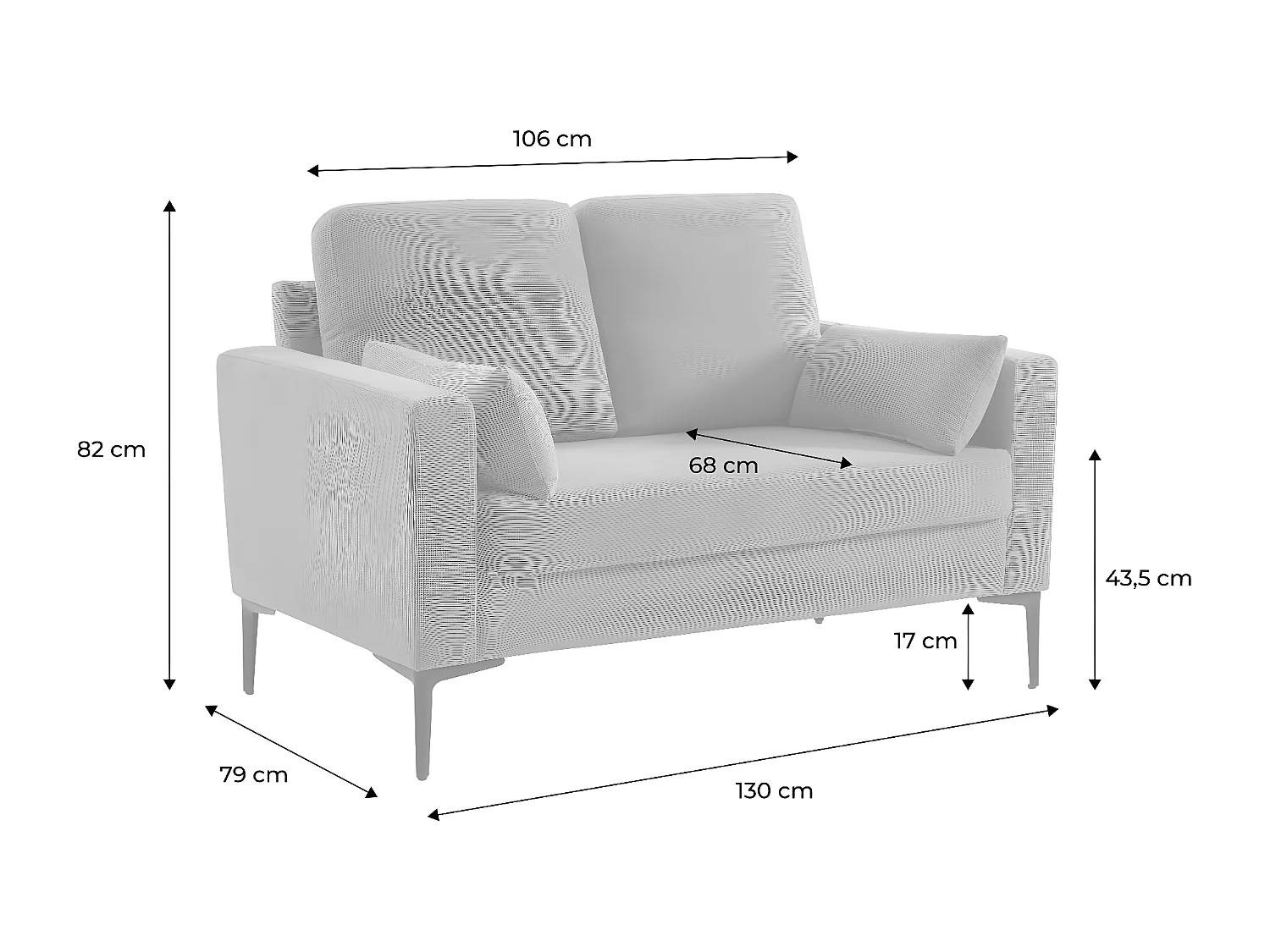 Canapé en velours côtelé gris clair - Bjorn - Canapé 2 places fixe droit pieds métal