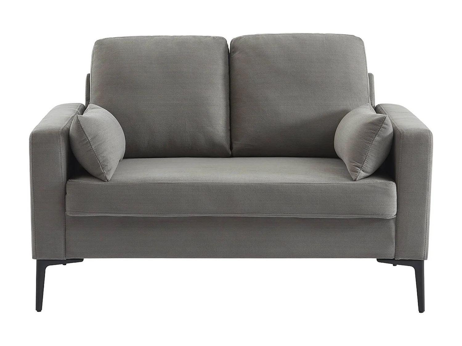 Divano in velluto a coste con gambe in metallo, 2 posti, grigio chiaro