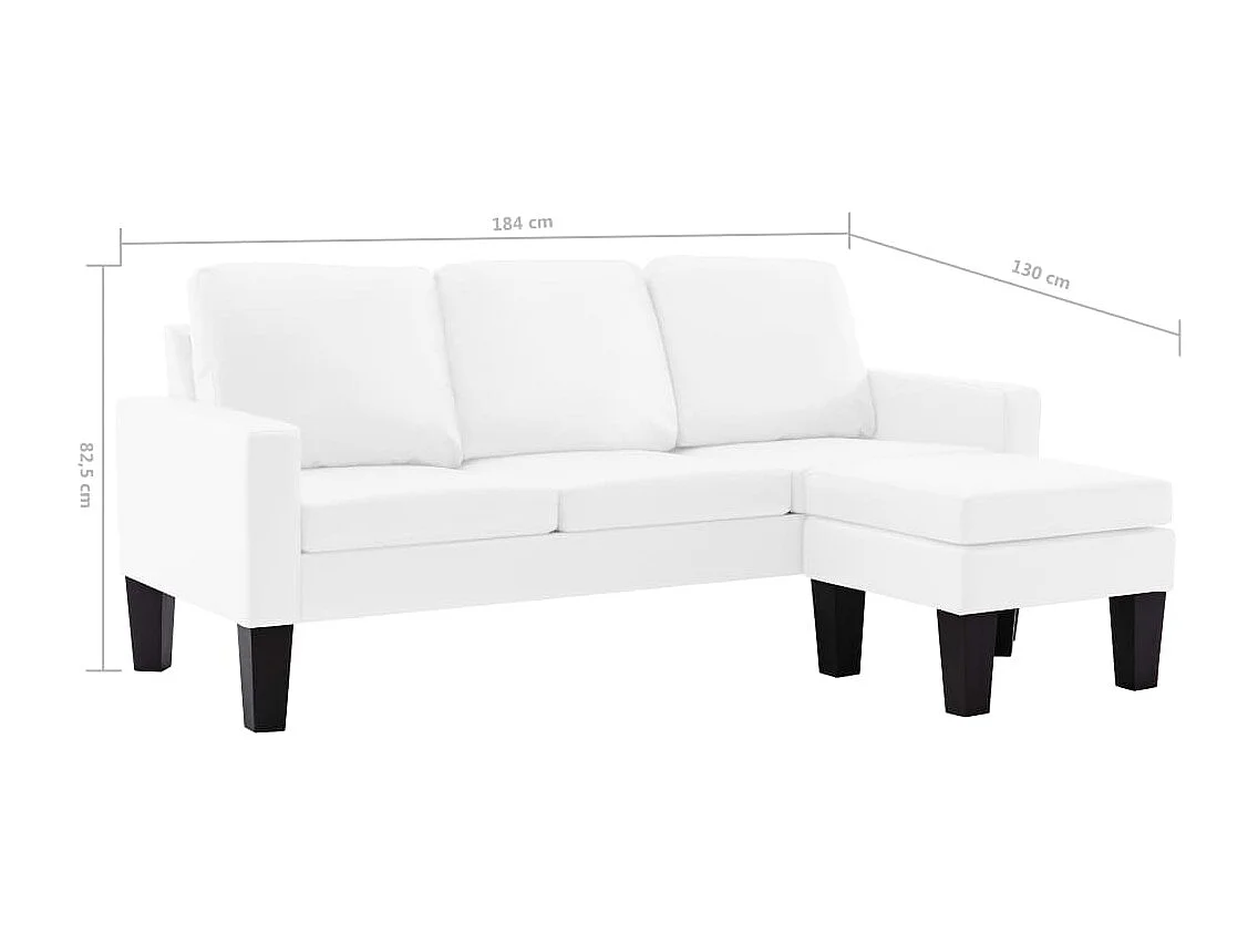 Divano a 3 Posti con Poggiapiedi Bianco in Similpelle