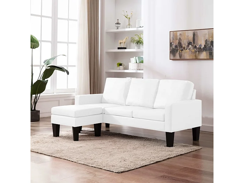 Sofá de 3 lugares com apoio de pés couro artificial branco