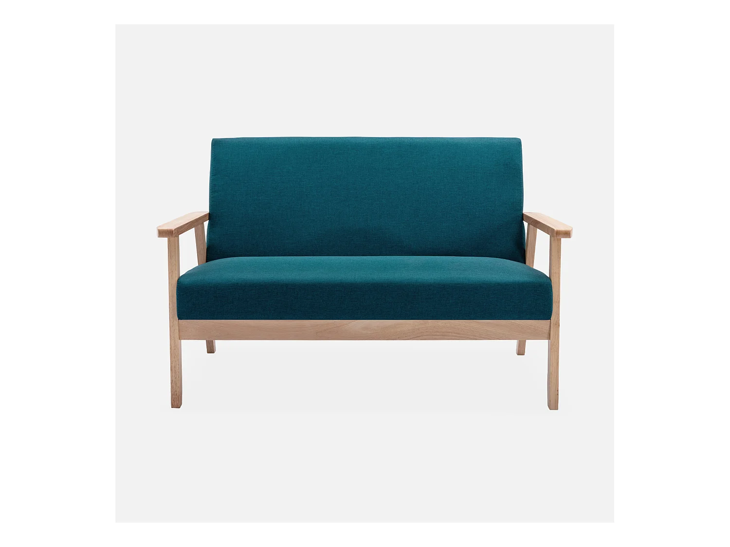 Banco y sillón de madera y tela, 3 plazas