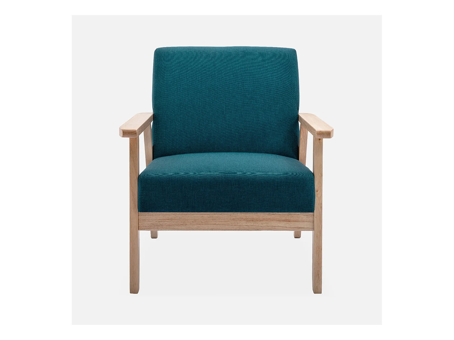 Banco y sillón de madera y tela, 3 plazas