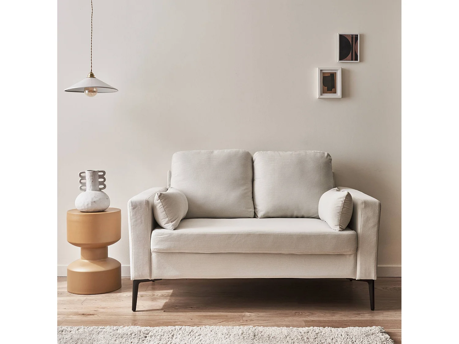 Sofá de pana con patas de metal de 2 plazas blanco