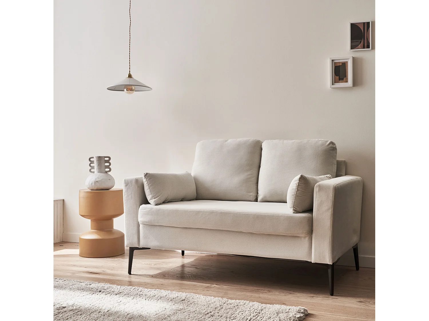 Sofá de pana con patas de metal de 2 plazas blanco