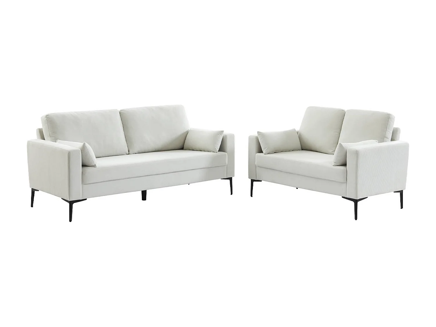 Sofá de pana con patas de metal de 2 plazas blanco