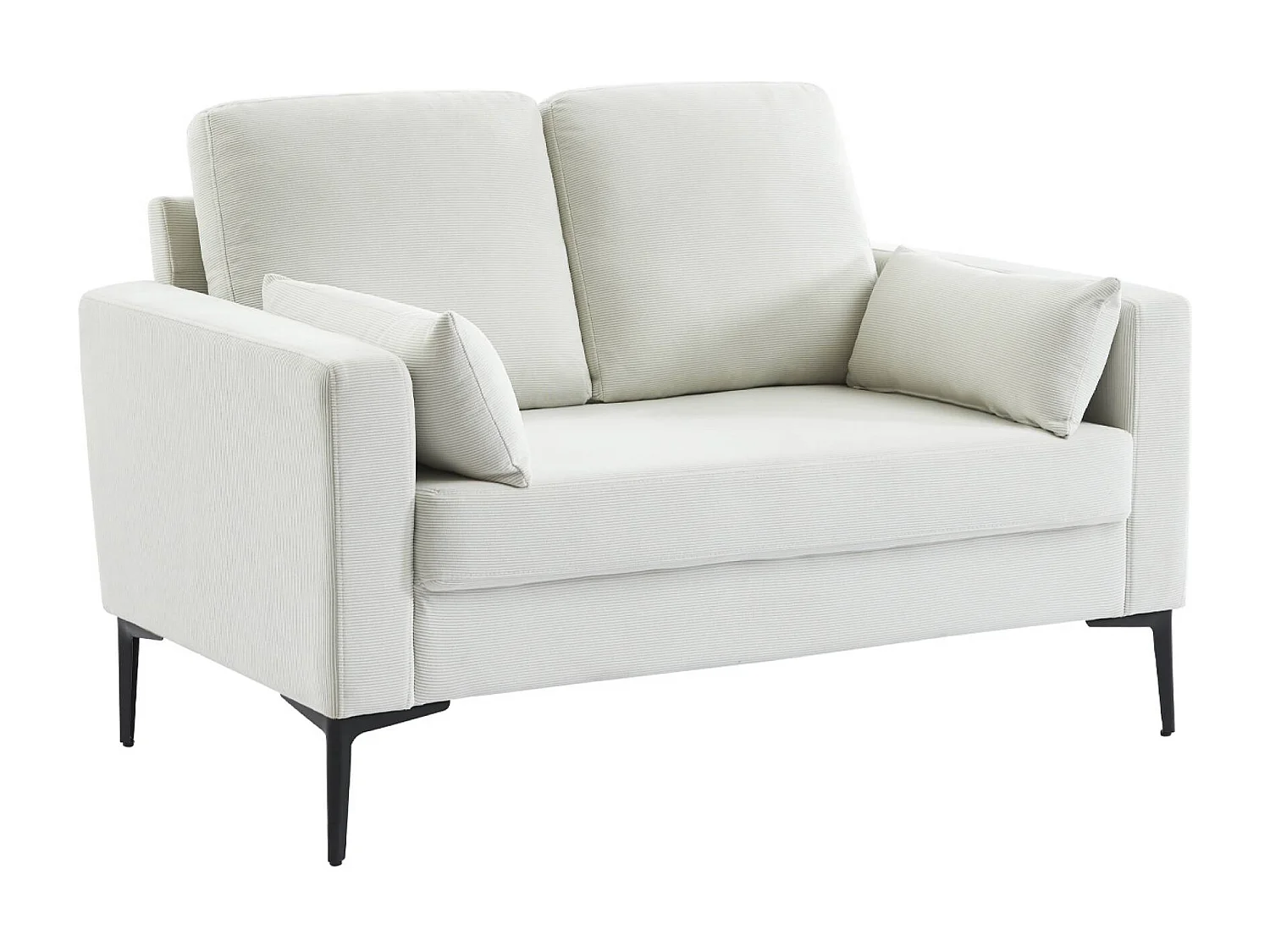 Canapé en velours côtelé blanc - Bjorn - Canapé 2 places fixe droit pieds métal