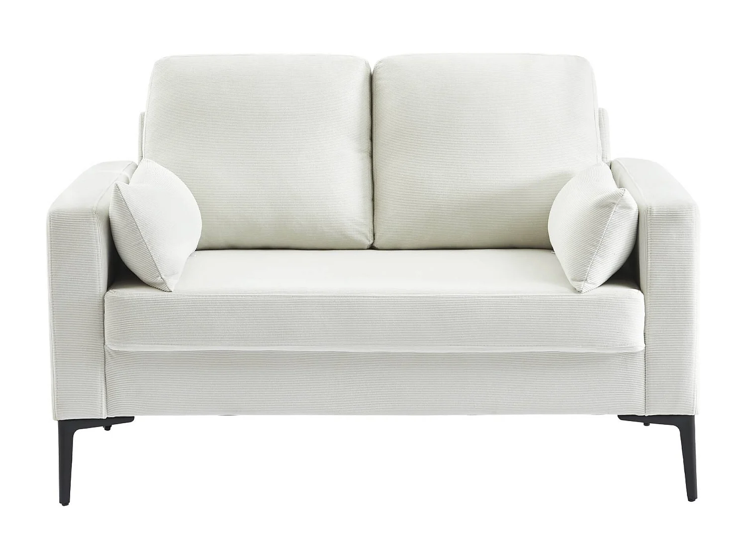 Canapé en velours côtelé blanc - Bjorn - Canapé 2 places fixe droit pieds métal