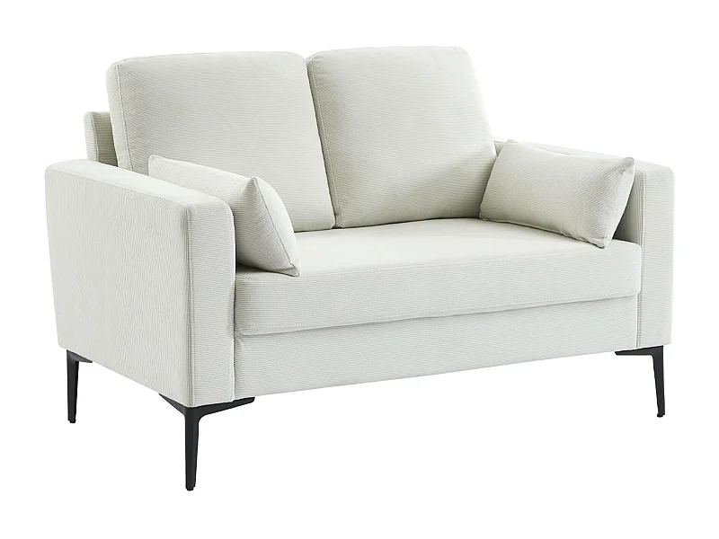 Canapé en velours côtelé blanc - Bjorn - Canapé 2 places fixe droit pieds métal