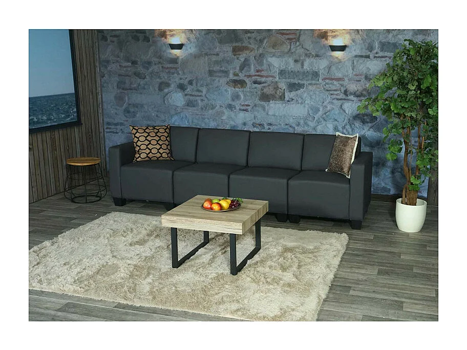 Modular Canapé 4 places Lyon, similicuir - gris foncé