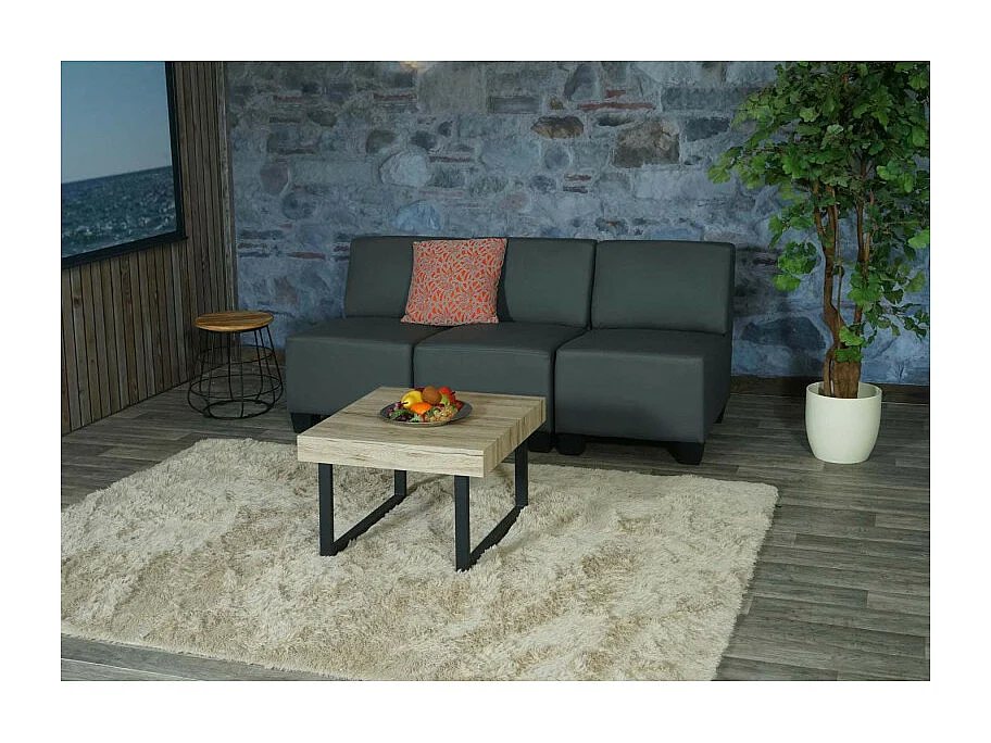 Modular Canapé 3 places Lyon, similicuir ~ gris foncé, sans accoudoirs