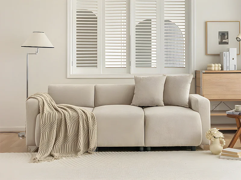 Canapé 3 places - rembourré en tissu chenille - design moderne - Beige