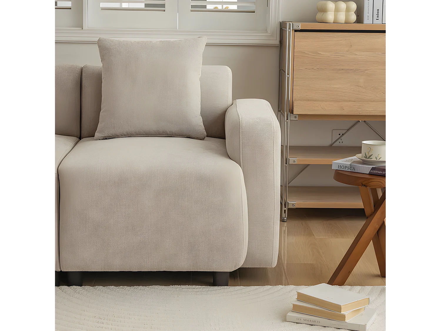 Canapé 3 places - rembourré en tissu chenille - design moderne - Beige