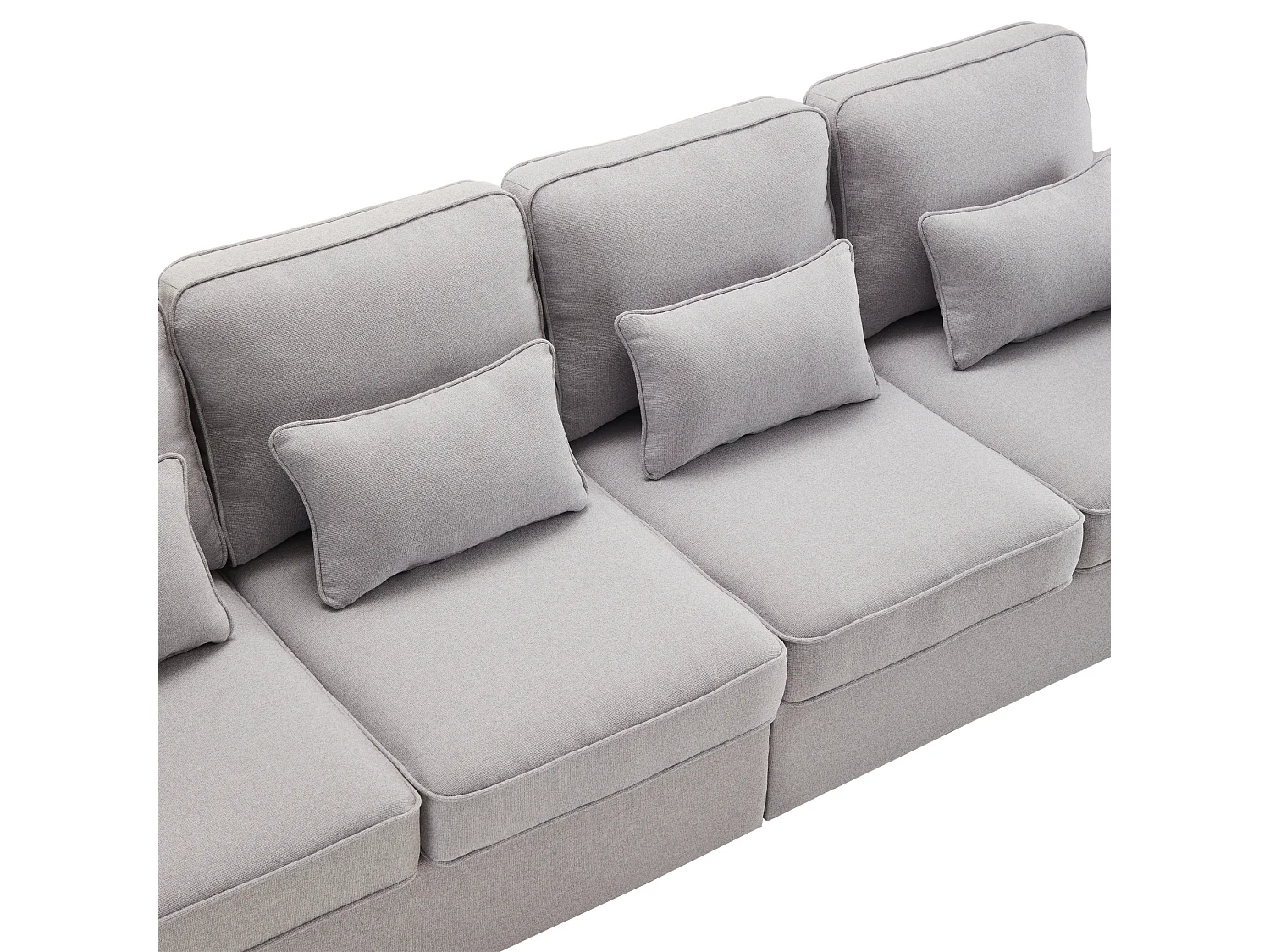 Canapé fixe 4 places en tissu lin - avec poches sur les côtés - Gris clair