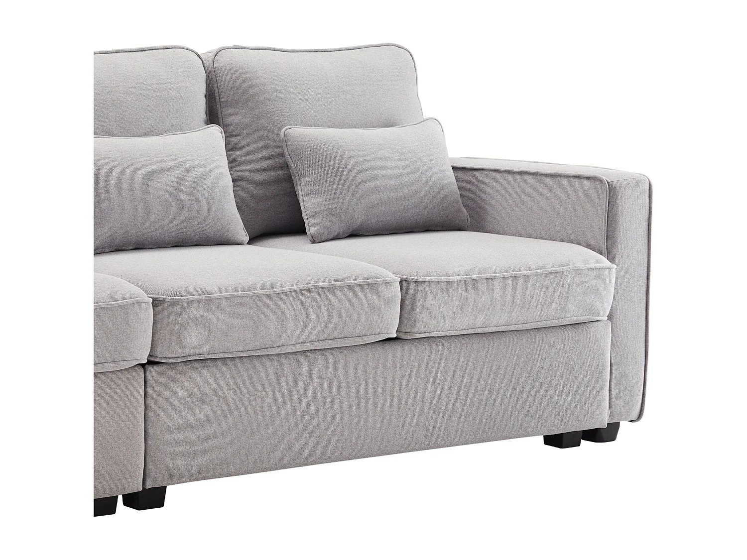 Canapé fixe 4 places en tissu lin - avec poches sur les côtés - Gris clair