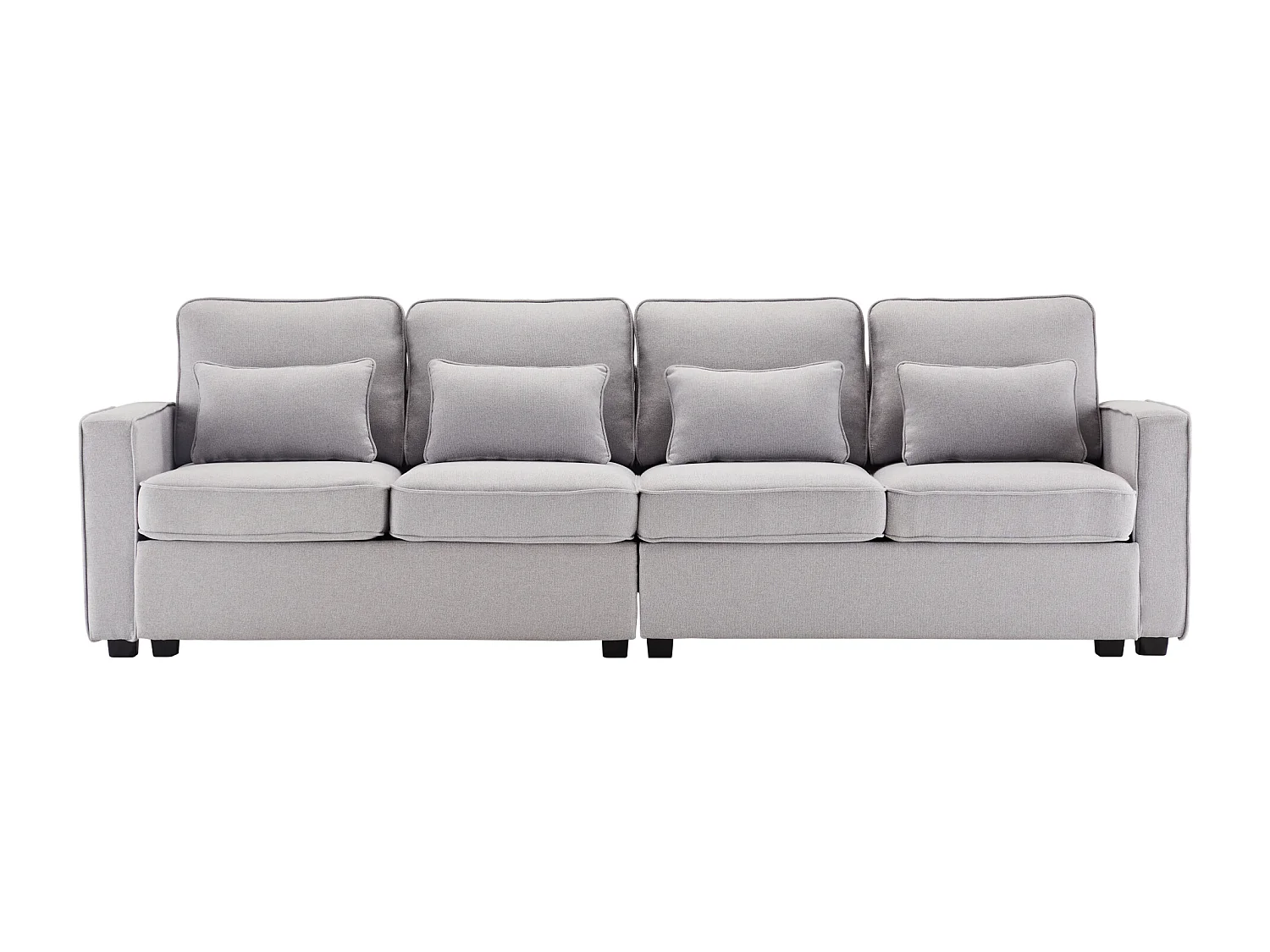 Canapé fixe 4 places en tissu lin - avec poches sur les côtés - Gris clair